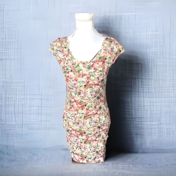 Free People Floral Spring Dress Sz Small Midi Pink Green - Picture 1 of 9